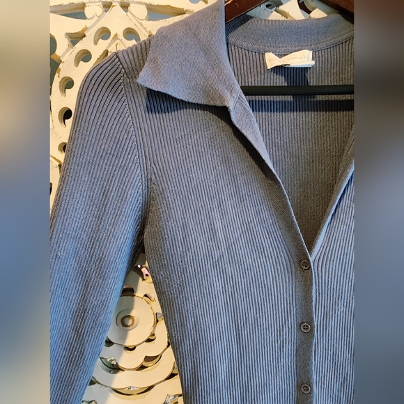 House Of Harlow 1960 Revolve Blue Collared Ribbed Knit Button Down Dress Small - Picture 6 of 15